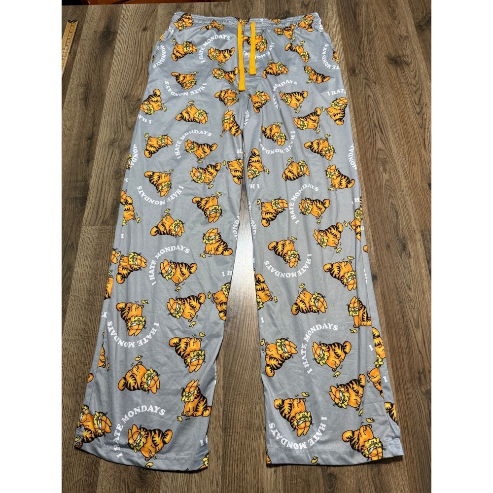 Garfield Sleep Pants Mens Large Gray I Hate Mondays Pajama Bottoms Adult